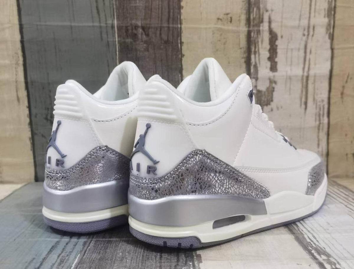 Air Jordan 3 Retro White & Silver Sneakers