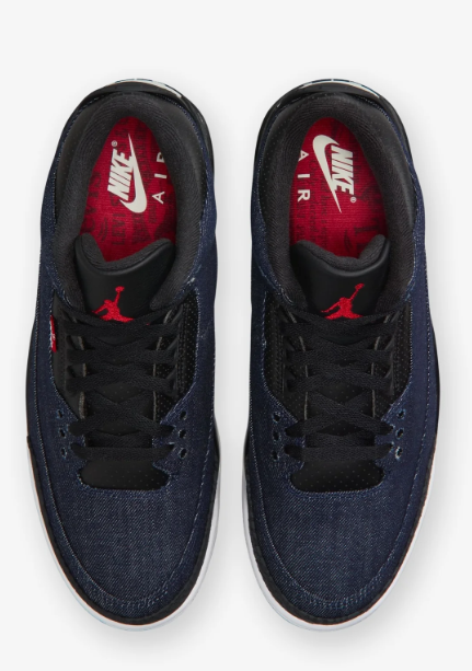 Air Jordan 3 Retro x Levi's - Indigo & Gym Red Sneakers